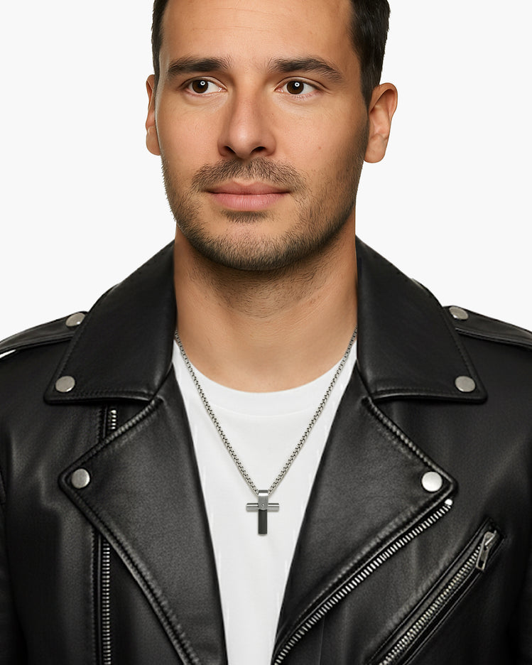 taormina-chassis-cross-pendant-stainless-steel-rubber-chain-necklace-model