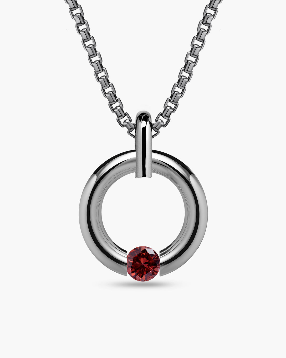 taormina-luna-round-pendant-stainless-steel-chain-tension-set-garnet-front