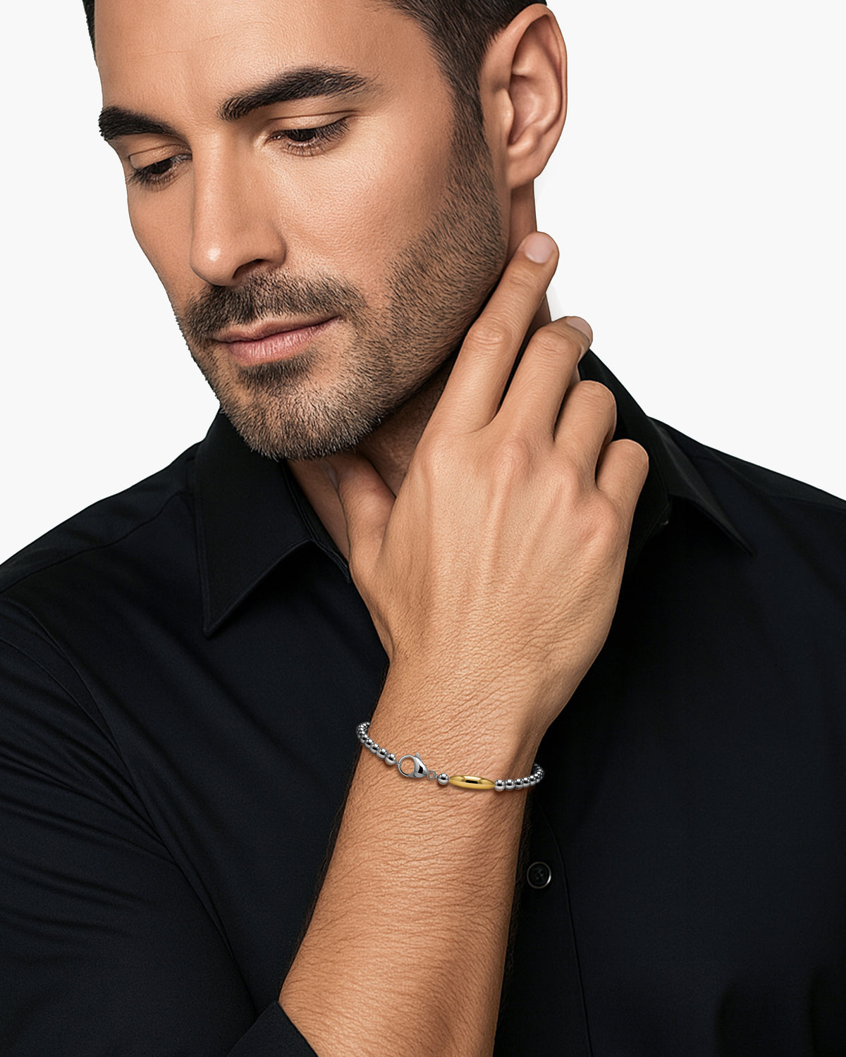 taormina-spiritual-oval-accent-stainless-steel-and-gold-beads-bracelet-model-male